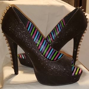 Too Fast Metal spiked peep toe stiletto pumps